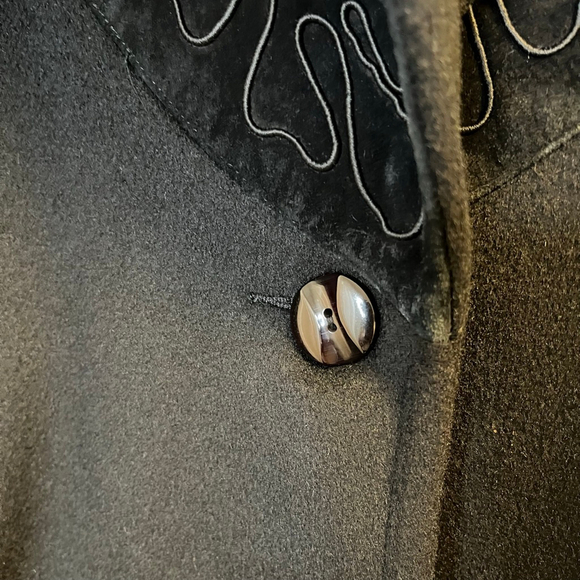 Vintage 80s Made in Canada Virgin Wool Coat Suede Appliqué Floral Cord Bead M/L - Picture 8 of 13